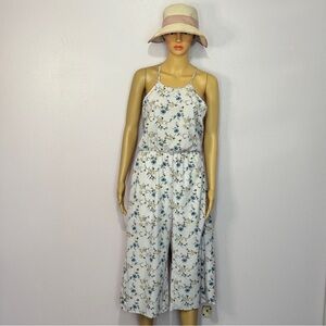 White and Blue Floral Jumpsuit